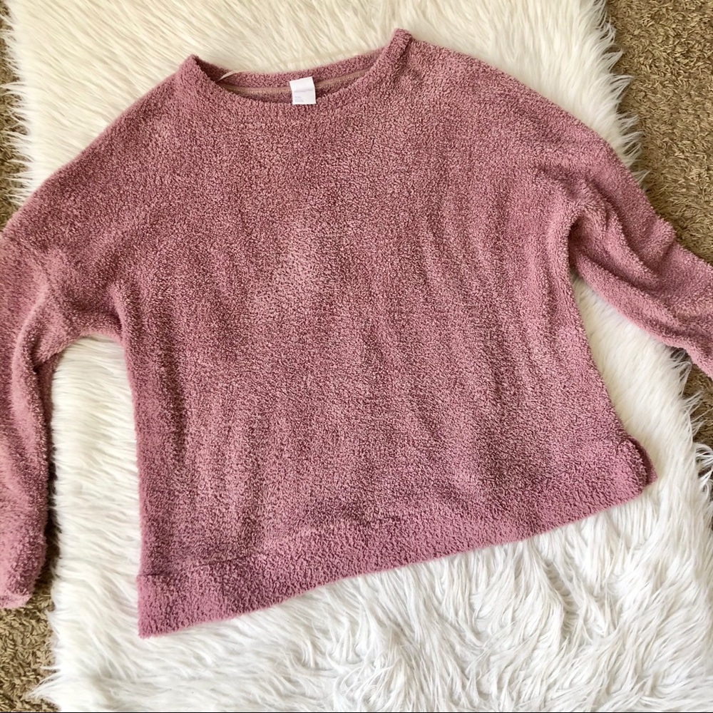 Stars above pink/lilac Sherpa sweater, XXL
